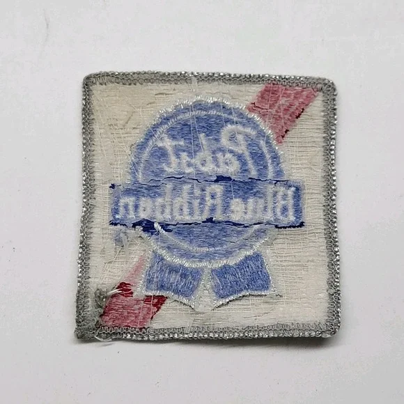 Vintage 70's Pabst Blue Ribbon Patch 3x3 Inch Embroidered Beer Logo - Picture 2 of 4